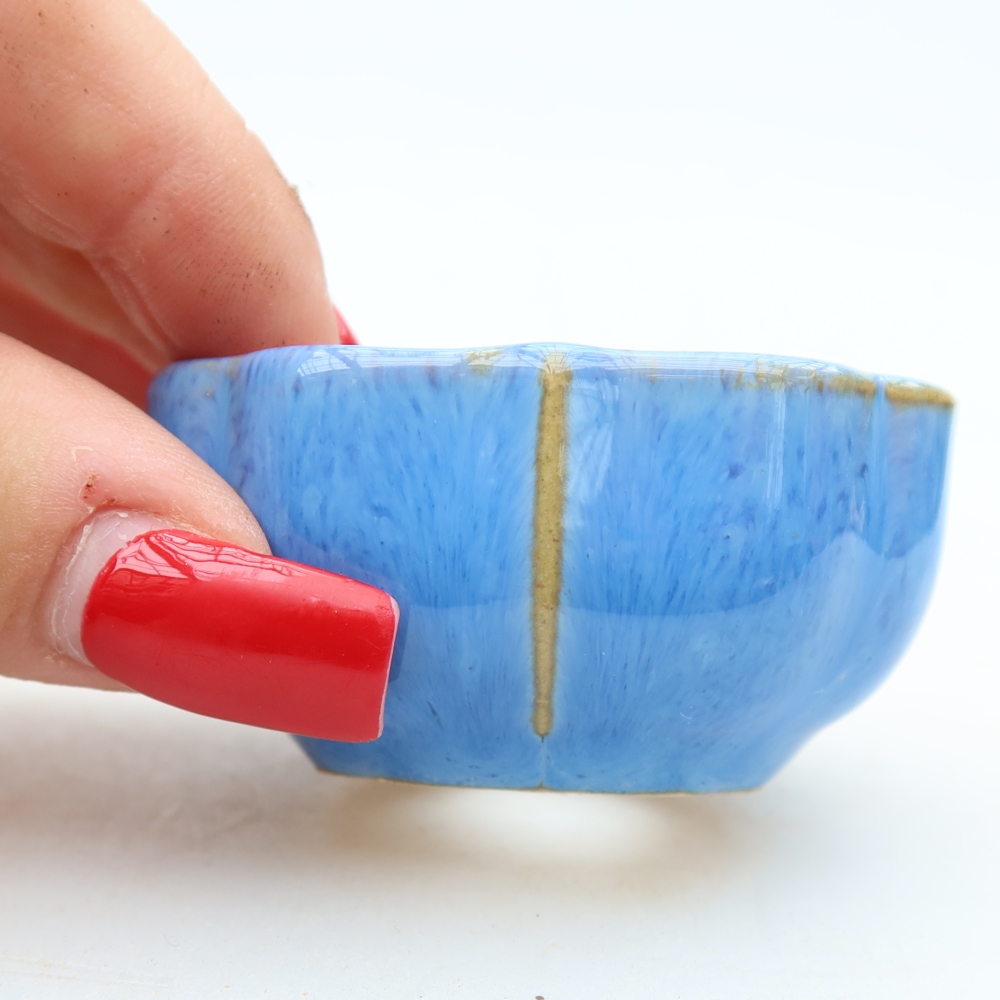 Ceramiczna miseczka do bonsai 6 x 6 x 3 cm, kolor niebieski