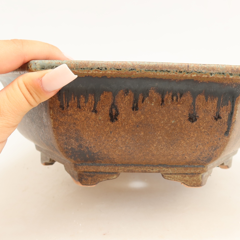 Ceramiczna miska do bonsai 28 x 24,5 x 9 cm, kolor brązowo-zielony