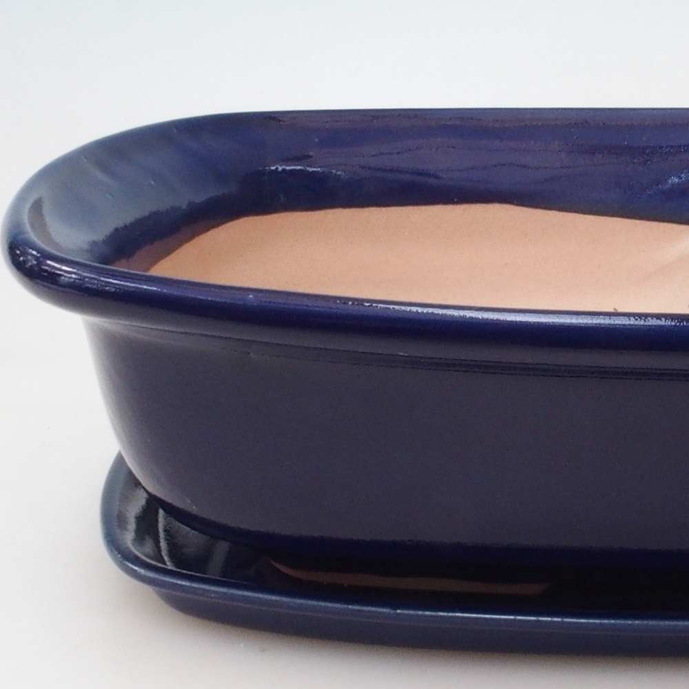Miska do bonsai + podstawka H10 - 37 x 28 x 9 cm. - niebieska
