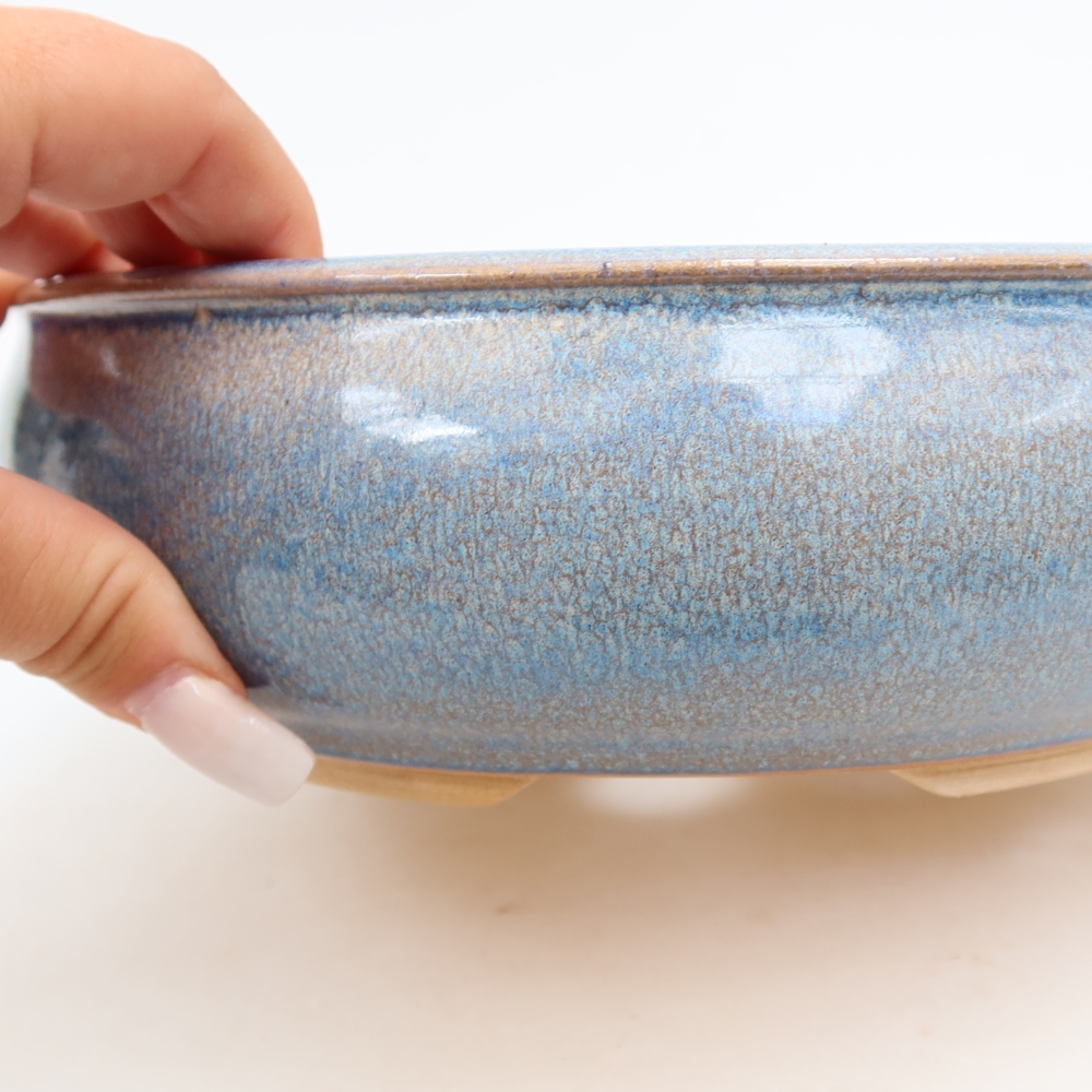 Ceramiczna miska do bonsai 21,5 x 21,5 x 7 cm, kolor niebieski