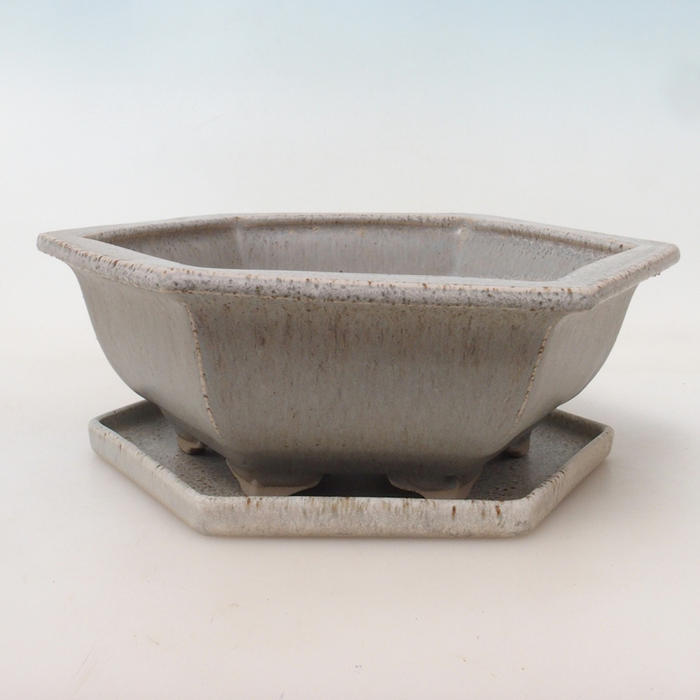 Miska do bonsai + podstawka H53 – 19 x 21,5 x 7 cm. – beżowa