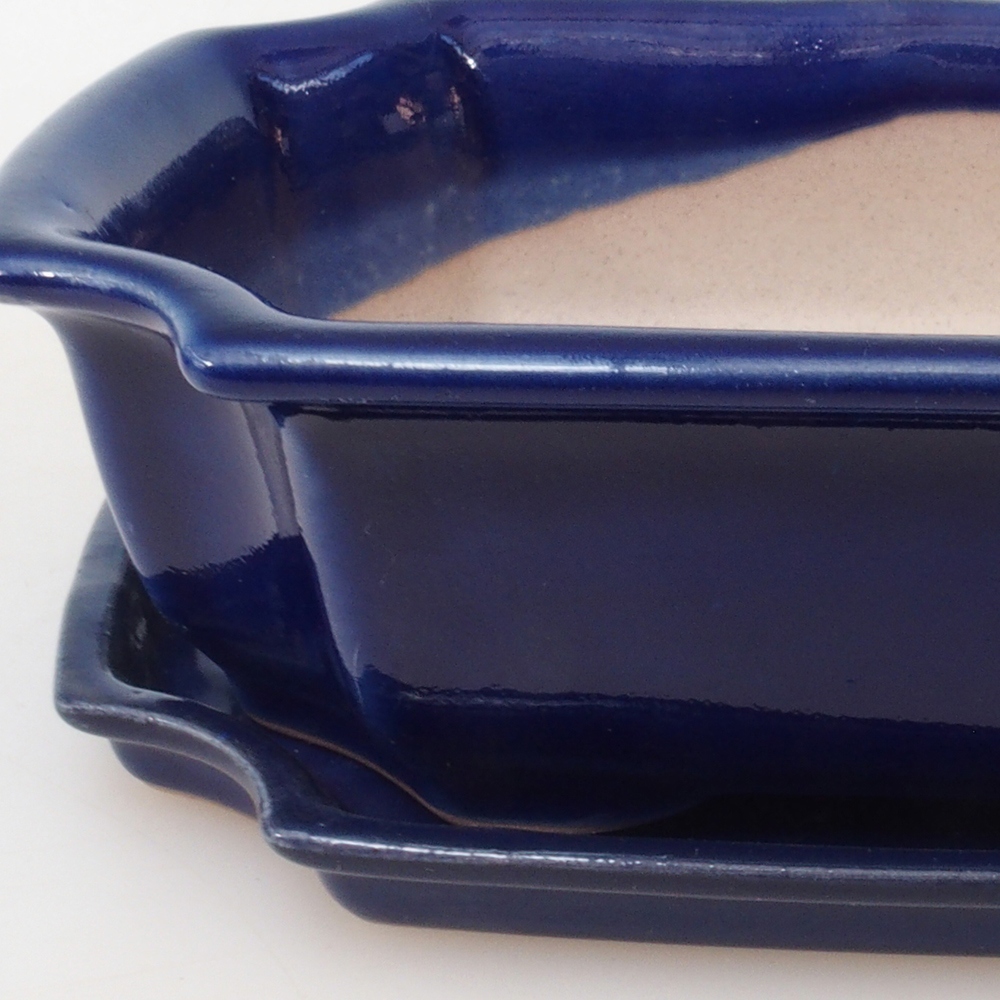 Miska do bonsai + podstawka H03 - 16,5 x 12 x 4,5 cm. - niebieska