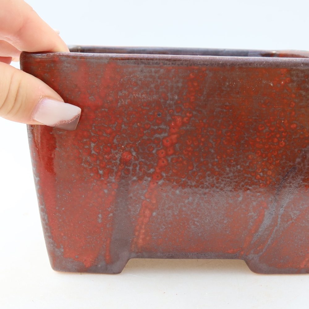 Ceramiczna miska do bonsai 15,5 x 15,5 x 11 cm, kolor czerwony
