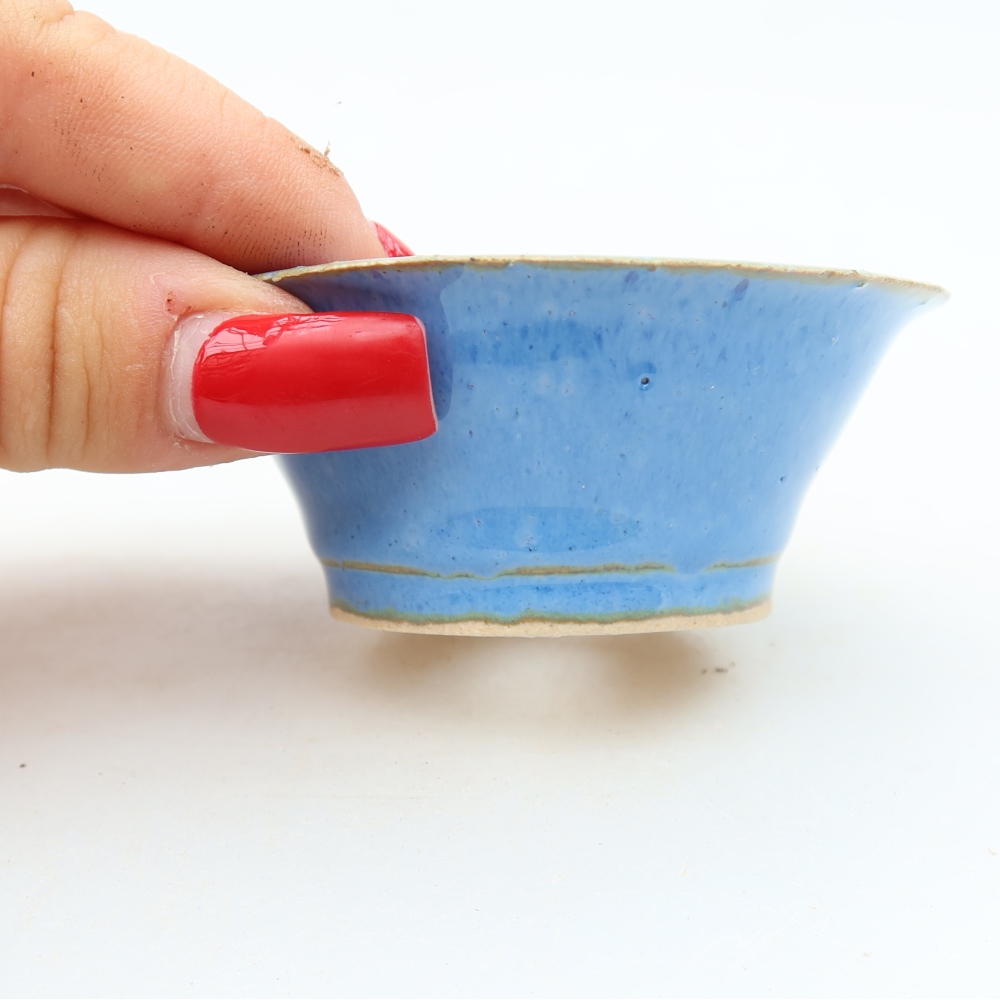 Ceramiczna miseczka do bonsai 7 x 7 x 3 cm, kolor niebieski