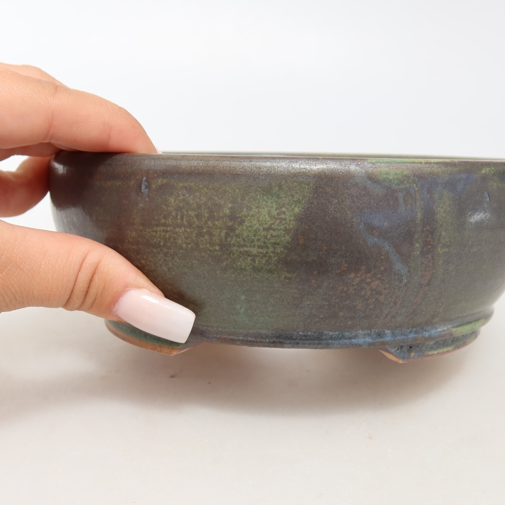 Ceramiczna doniczka do bonsai 16 x 16 x 5,5 cm, kolor zielony