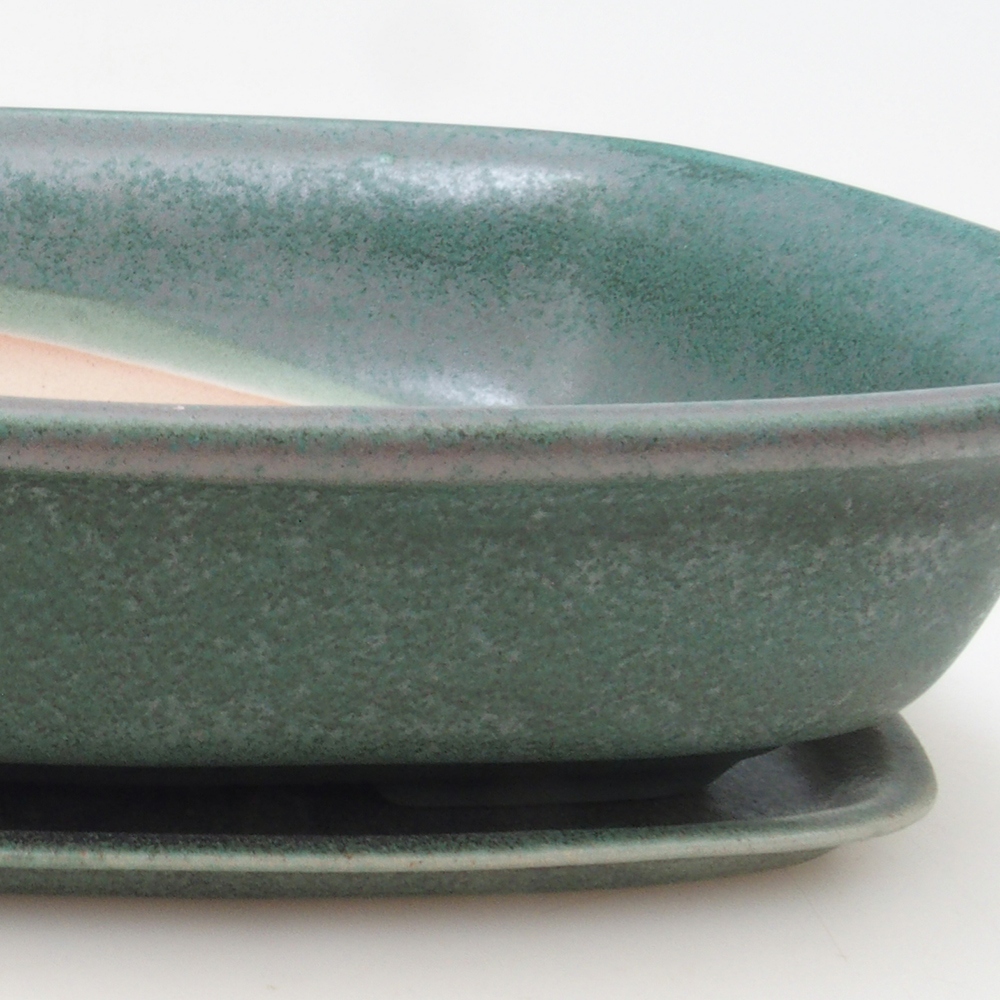 Miska do bonsai + podstawka H09 – 30 x 23 x 7,5 cm – zielona