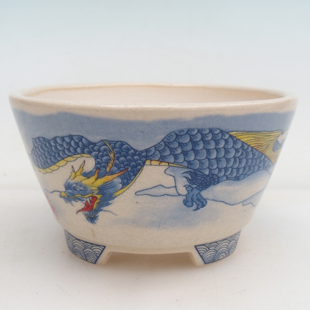 Ceramiczna miska do bonsai 12 x 12 x 6,5 cm, kolor niebiesko-biały