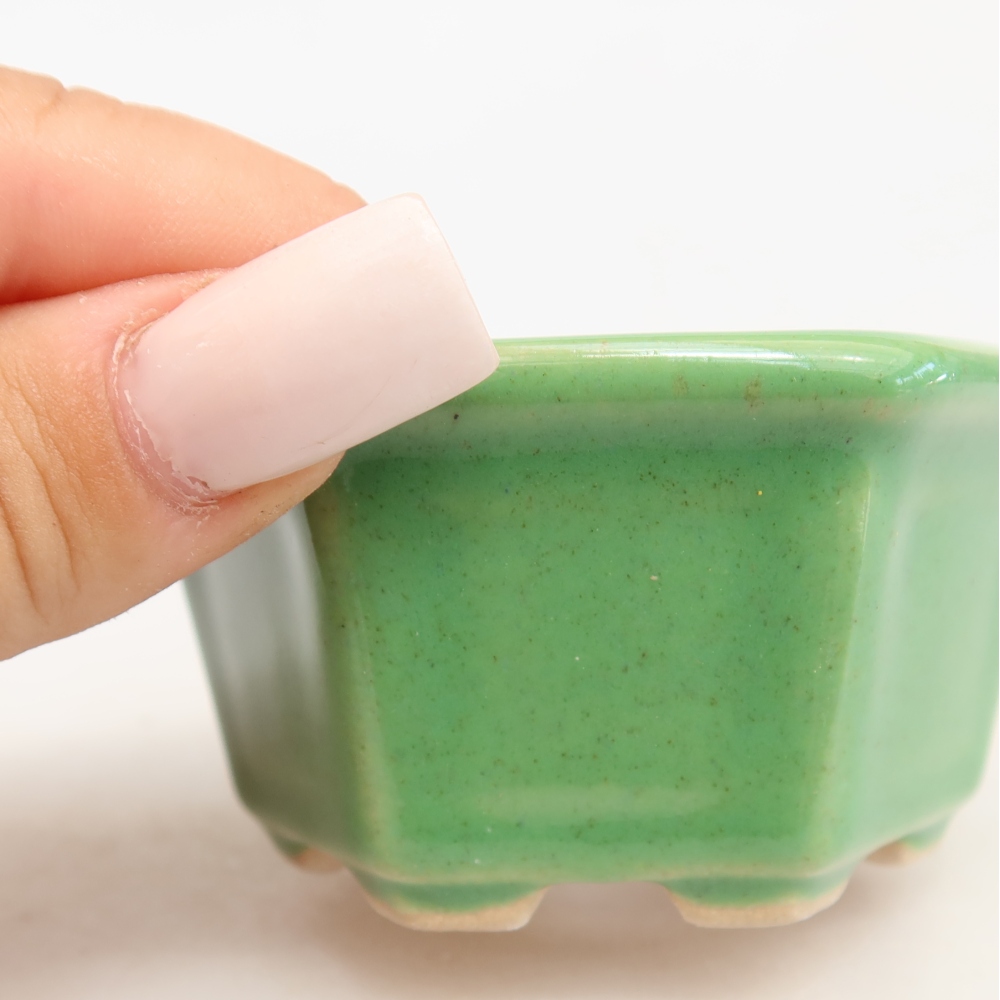 Ceramiczna miseczka do bonsai 7,5 x 7 x 4 cm, kolor zielony
