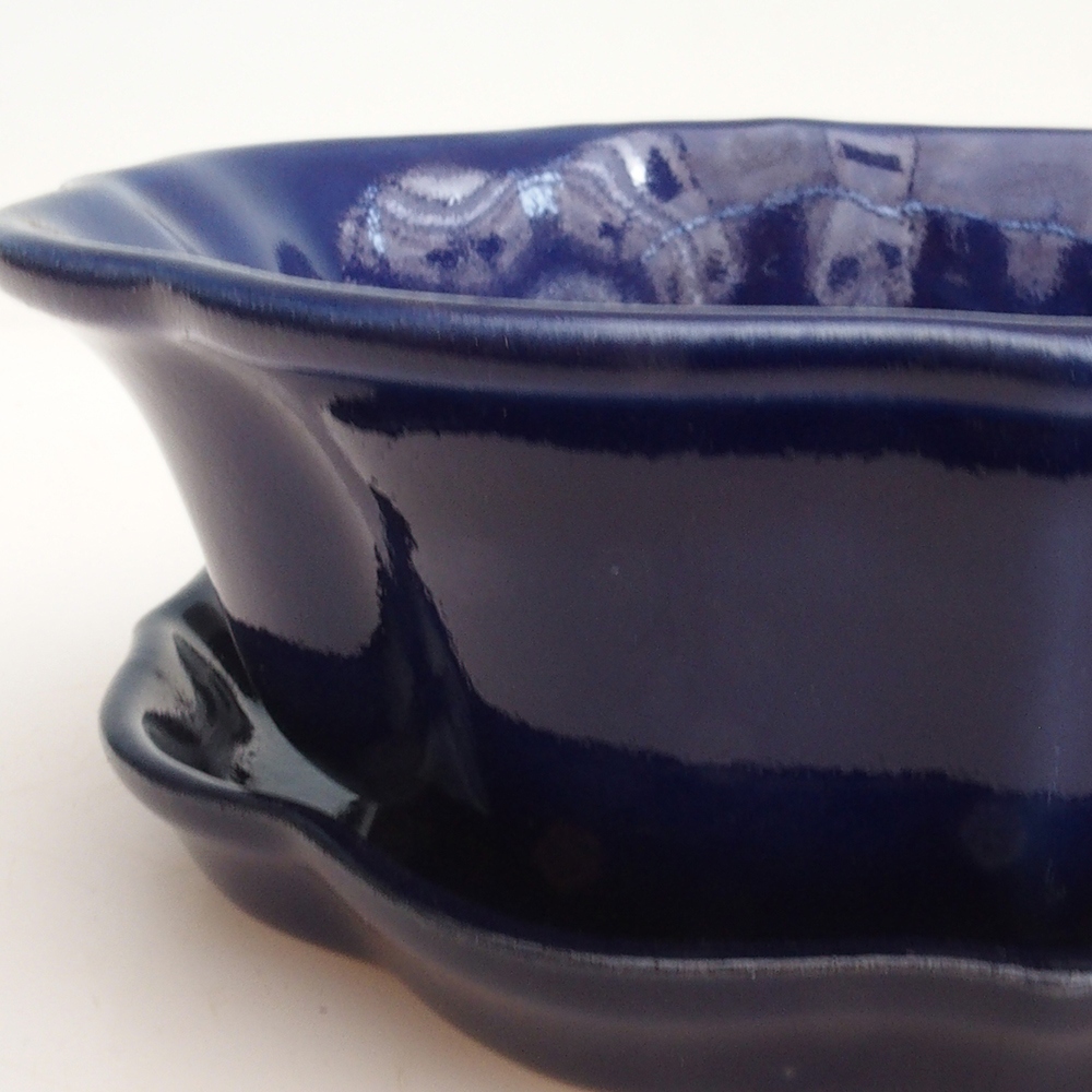 Bonsai bowl + spodek H06 - 14,5 x 14,5 x 5 cm. - niebieski