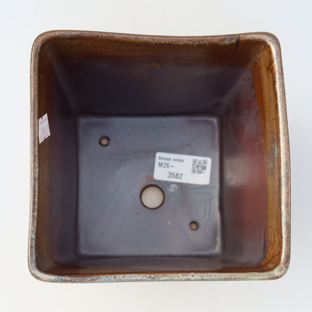 Ceramiczna miska do bonsai 13 x 13 x 14 cm, kolor brązowy