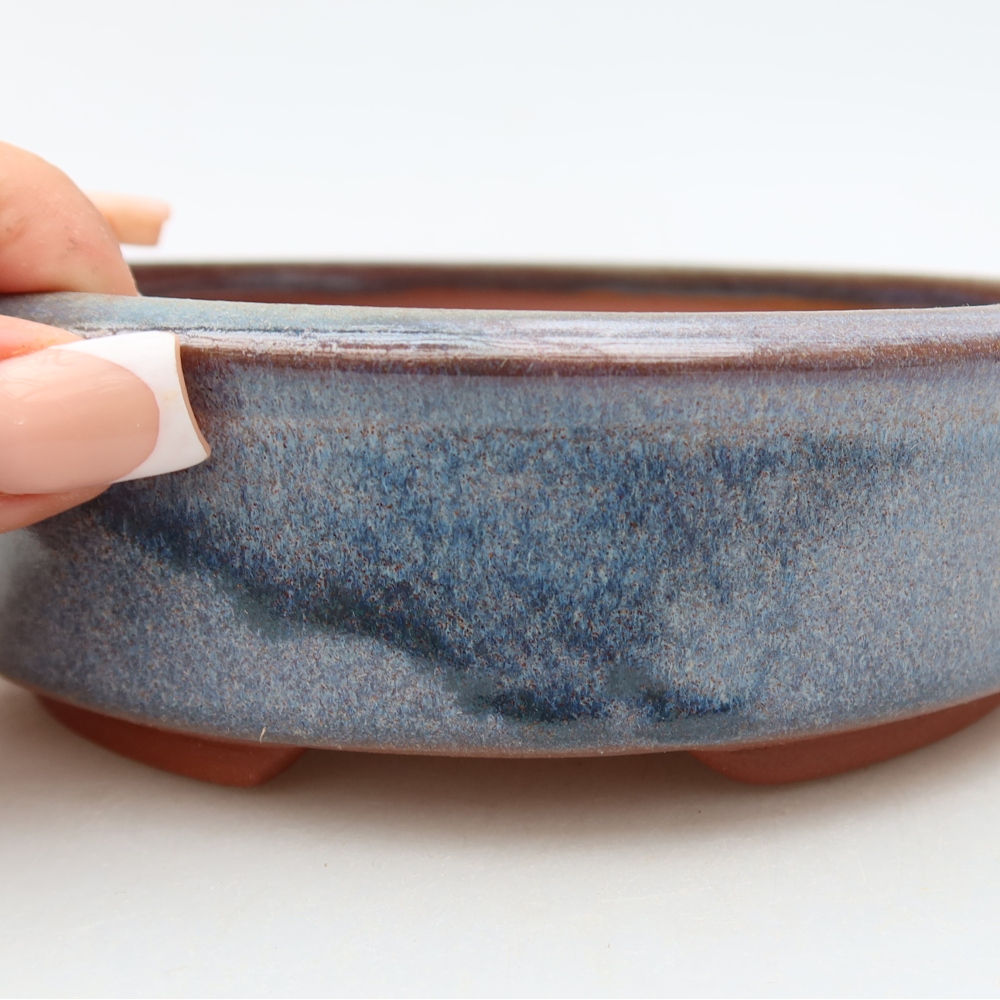 Ceramiczna doniczka do bonsai 14,5 x 14,5 x 5 cm, kolor niebieski