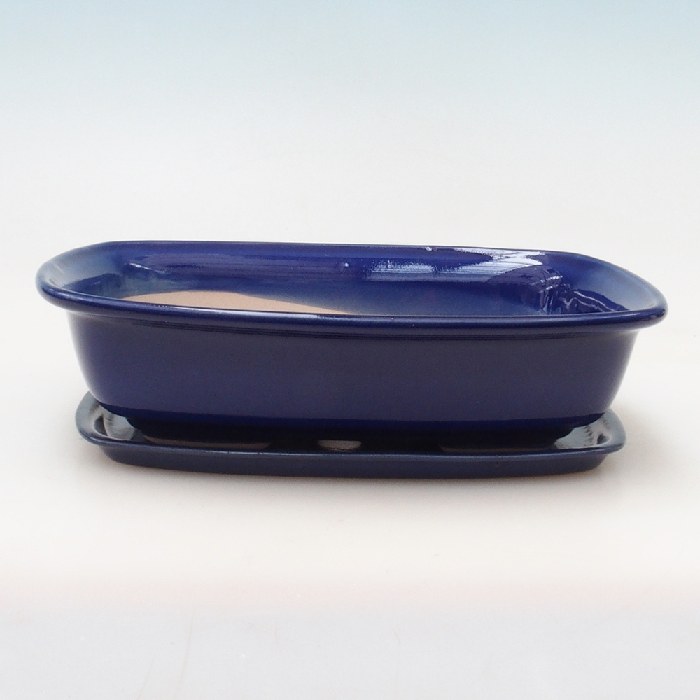 Miska do bonsai + podstawka H08 – 25 x 19,5 x 6 cm. – niebieska
