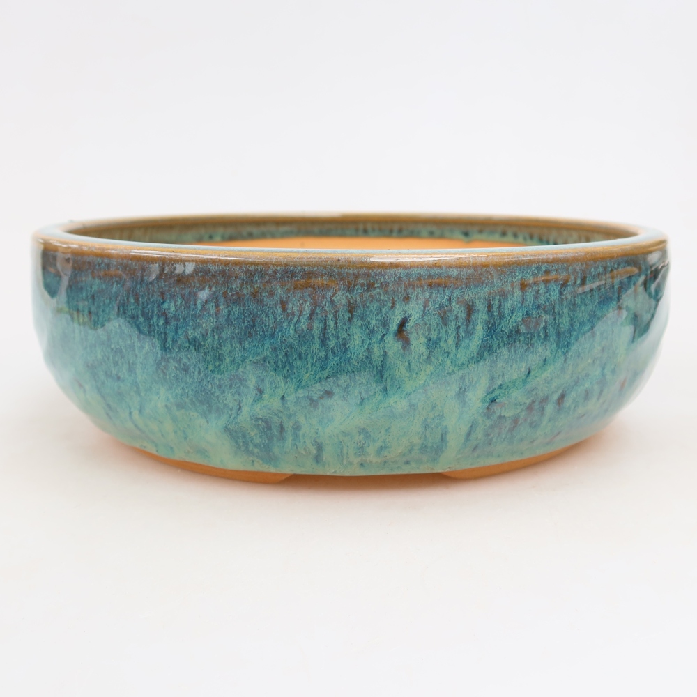 Ceramiczna miska do bonsai 22,5 x 22,5 x 7 cm, kolor niebieski