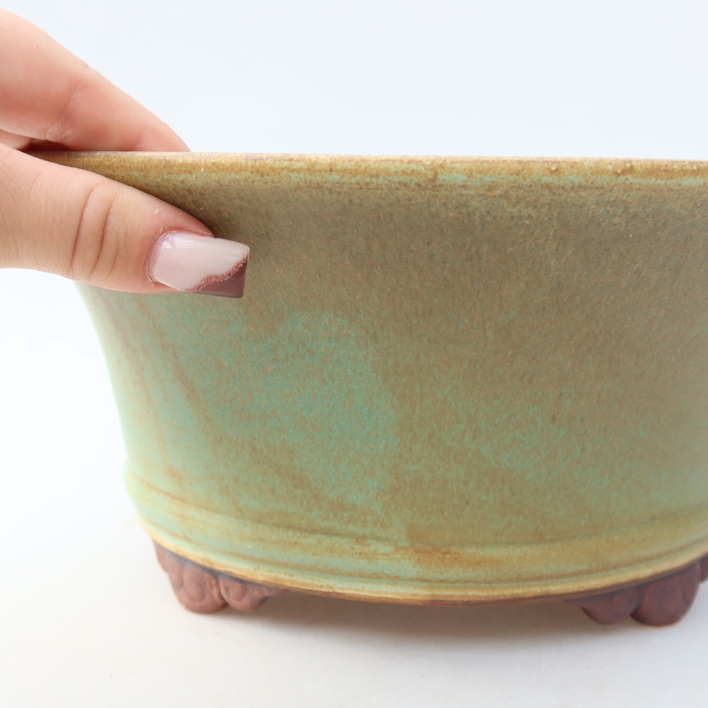 Ceramiczna miska do bonsai 24,5 x 24,5 x 11,5 cm, kolor zielony