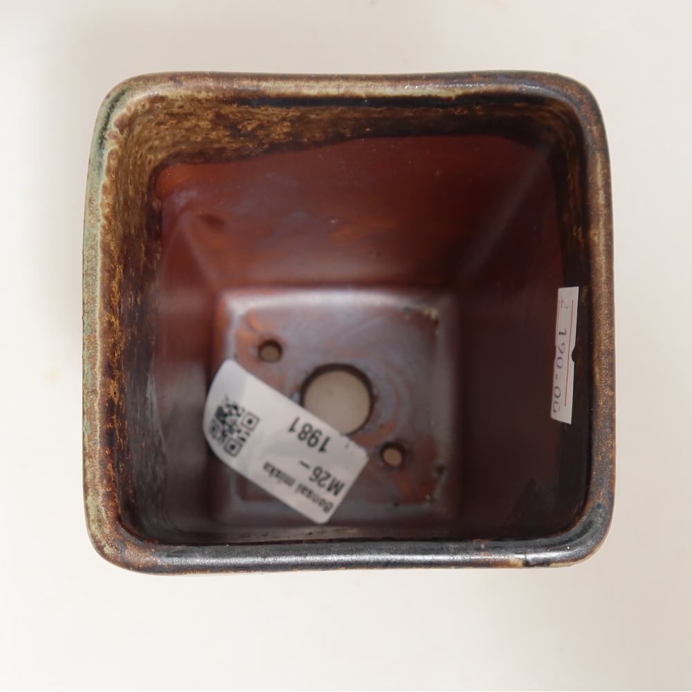 Ceramiczna miska do bonsai 7,5 x 7,5 x 10,5 cm, kolor brązowo-zielony