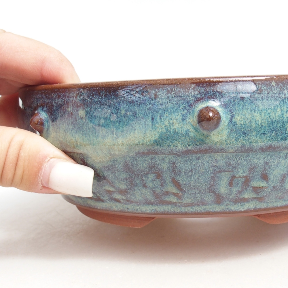 Ceramiczna miska do bonsai 16 x 16 x 5 cm, kolor niebieski