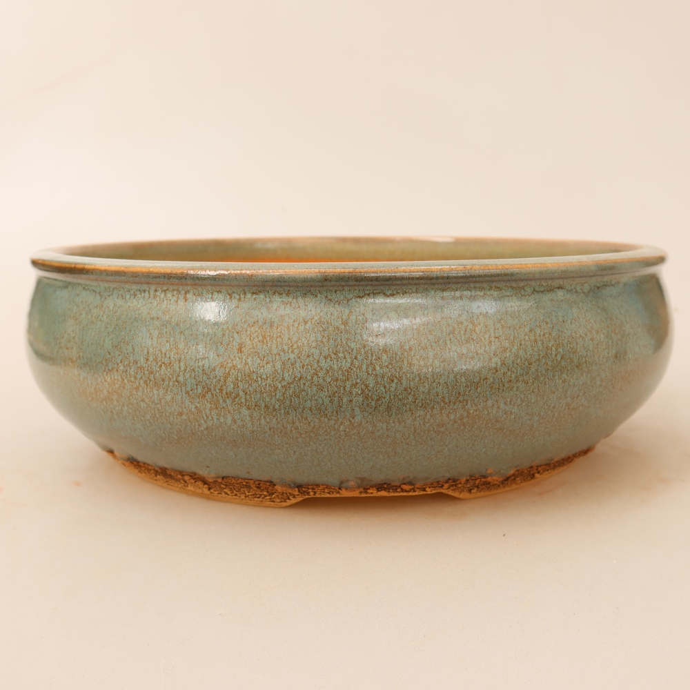 Ceramiczna miseczka do bonsai 25 x 25 x 7,5 cm, kolor zielony