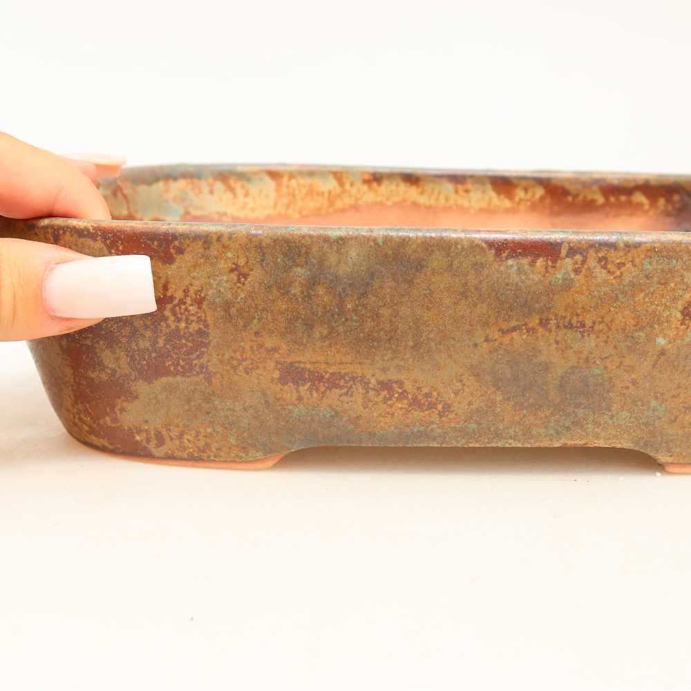 Ceramiczna miska do bonsai 23 x 18 x 5,5 cm, kolor brązowo-zielony