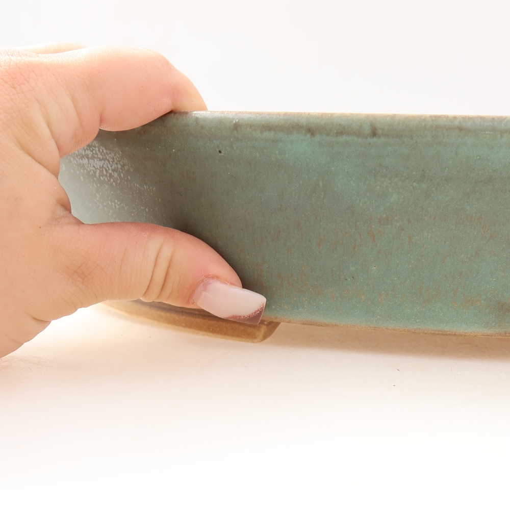 Ceramiczna miska do bonsai 32 x 27,5 x 6,5 cm, kolor zielony