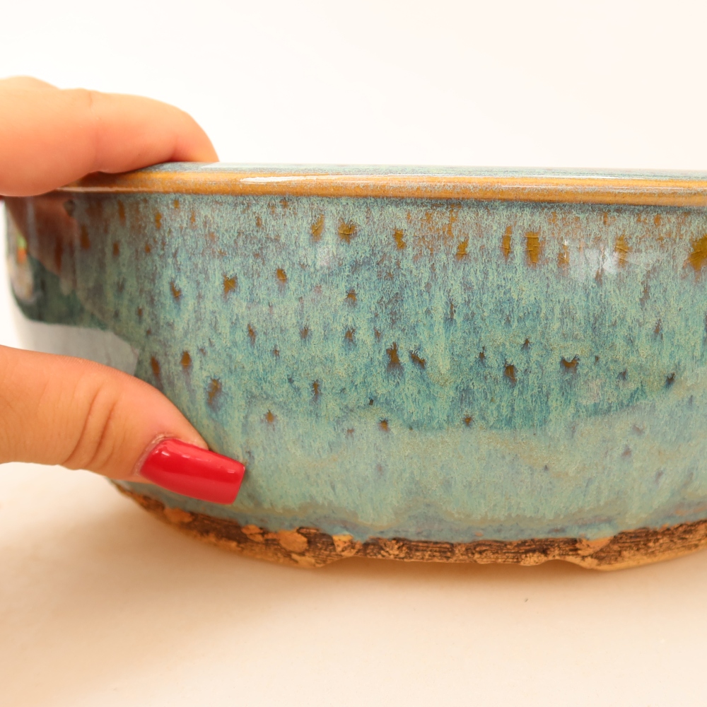 Ceramiczna miseczka do bonsai 25 x 25 x 7,5 cm, kolor zielony