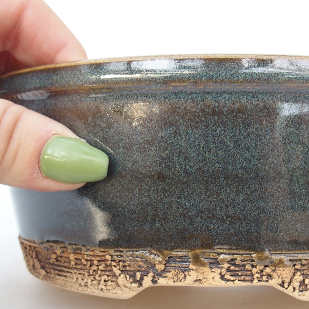 Ceramiczna miska na bonsai 16 x 16 x 6 cm, niebiesko-szara