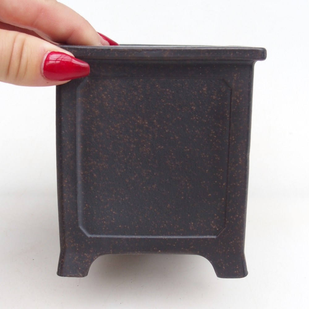 Ceramiczna miska do bonsai 9,5 x 9,5 x 10 cm, brązowo-ochrowa