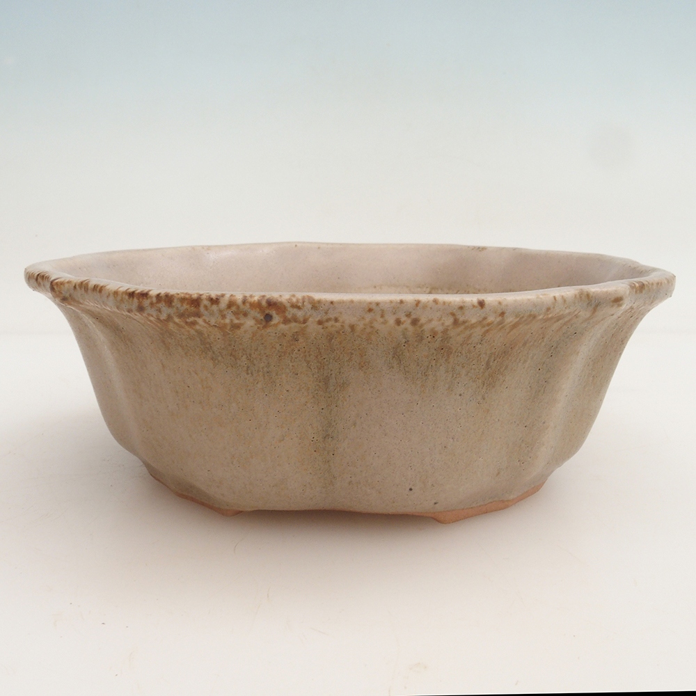 Bonsai bowl + spodek H06 - 14,5 x 14,5 x 5 cm. - beżowy