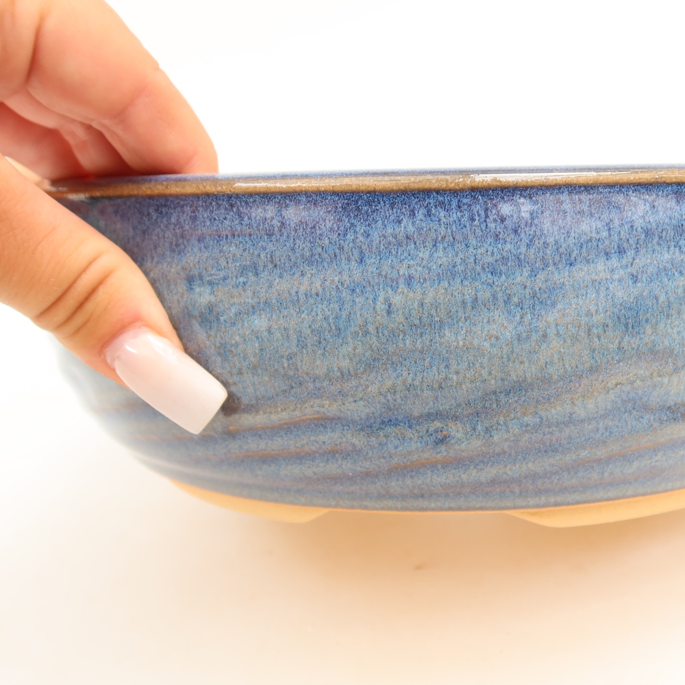 Ceramiczna miska do bonsai 21,5 x 21,5 x 7 cm, kolor niebieski
