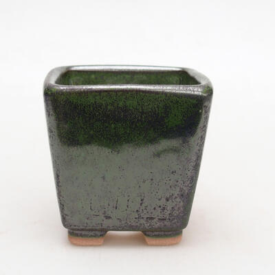 Ceramiczna miska bonsai 5,5 x 5,5 x 6 cm, kolor metaliczny zielony - 1