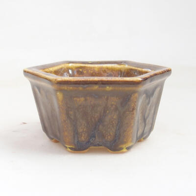 Ceramiczna miska bonsai 8 x 7,5 x 4 cm, kolor żółto-brązowy - 1