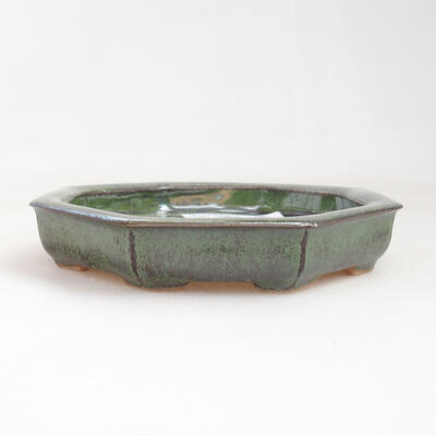 Ceramiczna miska bonsai 11 x 11 x 2 cm, kolor metaliczny zielony - 1