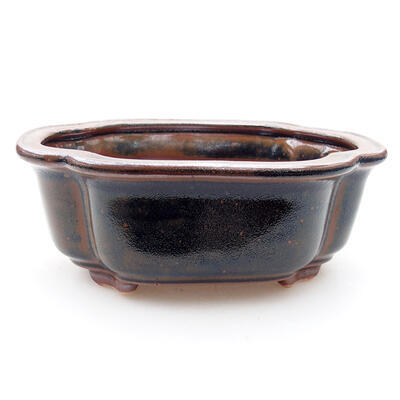 Ceramiczna miska bonsai 12,5 x 9,5 x 5 cm, kolor brązowo-czarny - 1