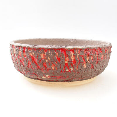 Ceramiczna miska bonsai 20,5 x 20,5 x 7 cm, kolor spękany czerwony - 1