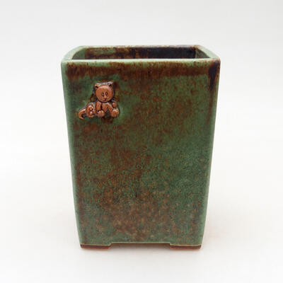Ceramiczna miska bonsai 7,5 x 7,5 x 10 cm, kolor zielono-brązowy - 1