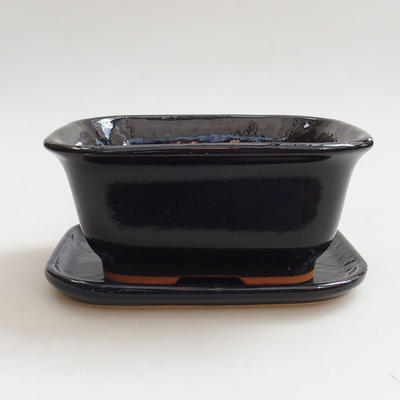Miska Bonsai + taca H37 - miska 14 x 12 x 7 cm, taca 14 x 13 x 1 cm, czarny połysk