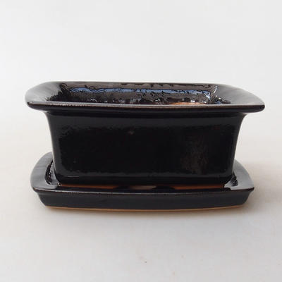 Miska Bonsai H11 - 11 x 9,5 x 4,5 cm, 11 x 9,5 x 1 cm, czarny połysk 11,5 x 10 x 4,5 cm, spodek 1 x 9,5 x 1 cm