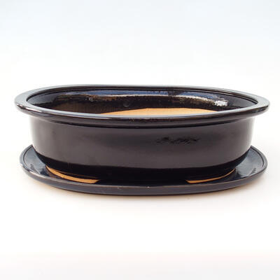 Misa ceramiczna + spodek H54 - miska 35 x 28 x 9,5 cm spodek 36 x 29 x 2 cm, czarny połysk - 1