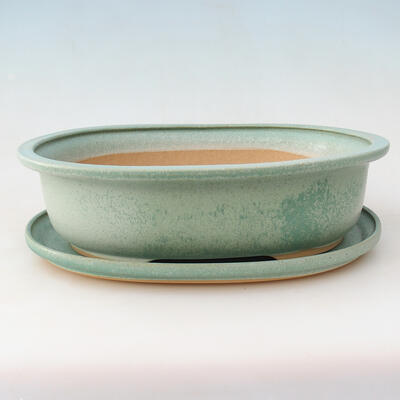 Misa ceramiczna + spodek H54 - miska 35 x 28 x 9,5 cm spodek 36 x 29 x 2 cm, Zielony - 1