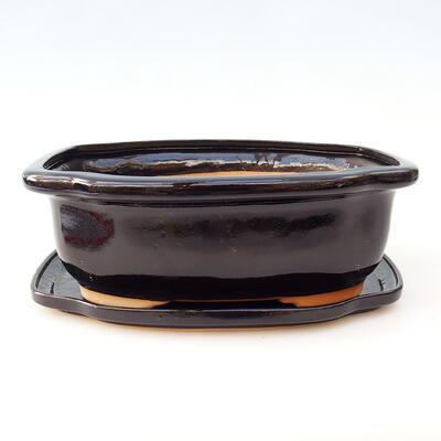 Misa ceramiczna + spodek H55 - miska 28 x 23 x 10 cm spodek 29 x 24 x 2 cm, czarny połysk - 1