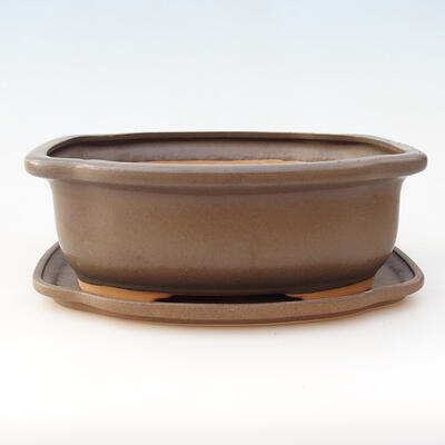 Misa ceramiczna + spodek H55 - miska 28 x 23 x 10 cm spodek 29 x 24 x 2 cm, brązowy - 1