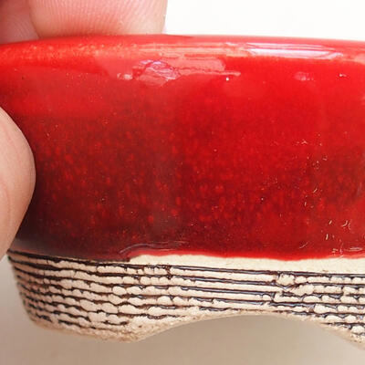 Ceramiczna miska bonsai 7 x 7 x 3 cm, kolor czerwony - 2