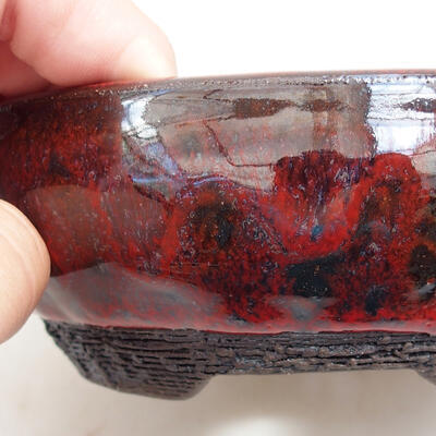 Ceramiczna miska bonsai 13 x 13 x 5 cm, kolor czerwono-czarny - 2