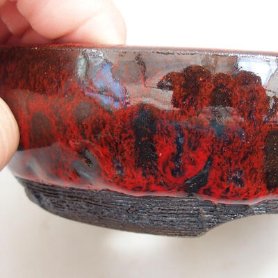 Ceramiczna miska bonsai 12,5 x 12,5 x 4,5 cm, kolor czerwono-czarny - 2