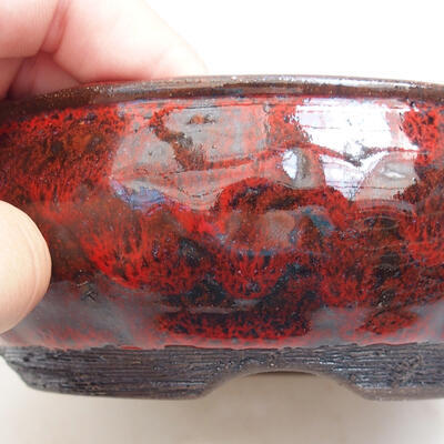 Ceramiczna miska bonsai 14 x 14 x 5,5 cm, kolor czerwono-czarny - 2