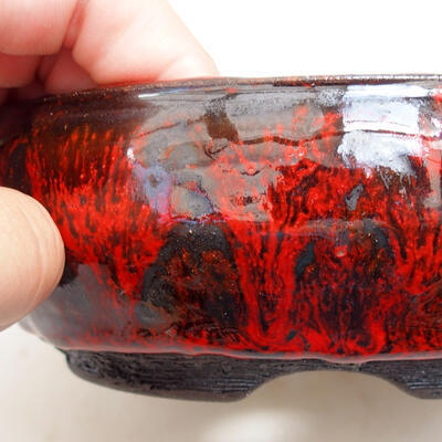 Ceramiczna miska bonsai 13 x 13 x 5 cm, kolor czerwono-czarny - 2
