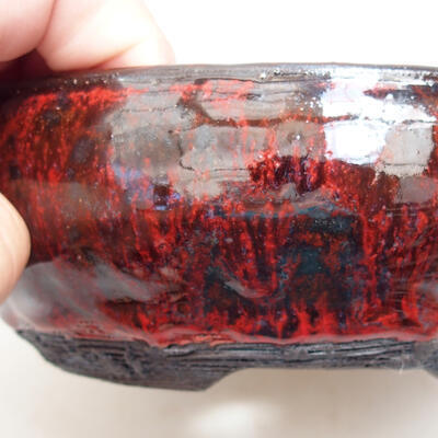Ceramiczna miska bonsai 13,5 x 13,5 x 5 cm, kolor czerwono-czarny - 2