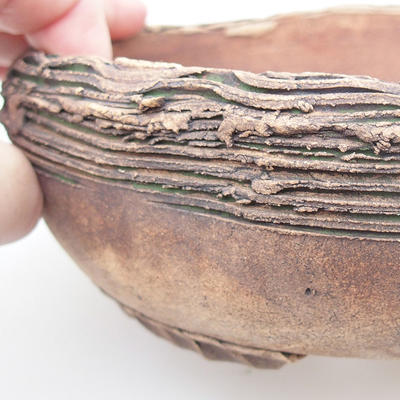 Ceramiczna miska bonsai 17 x 17 x 6,5 cm, kolor zielono-brązowy - 2