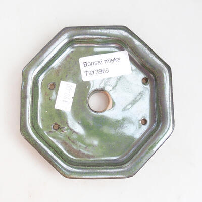 Ceramiczna miska bonsai 11 x 11 x 2 cm, kolor metaliczny zielony - 3
