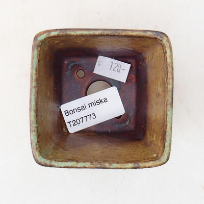 Ceramiczna miska bonsai 7 x 7 x 7 cm, kolor brązowo-zielony - 3